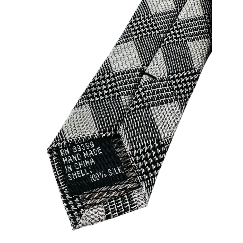 Vintage Zinc Men's 100% Silk Tie Black Gray Plaid Check Necktie - Picture 6 of 11